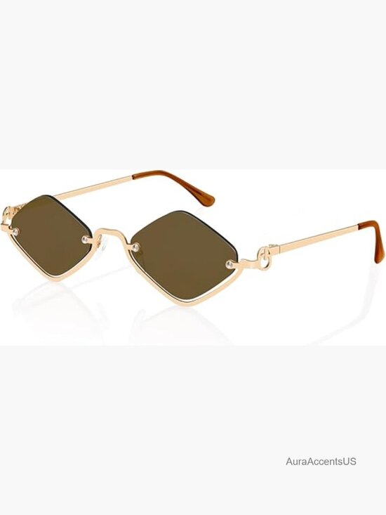 Retro Y2K Semi-Rimless Narrow Gold Sunglasses UV400 main image 7